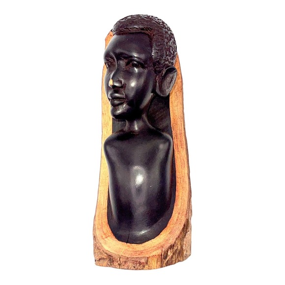 African Makonde Man Hand Carved Ebony Wood Statue 7 inches